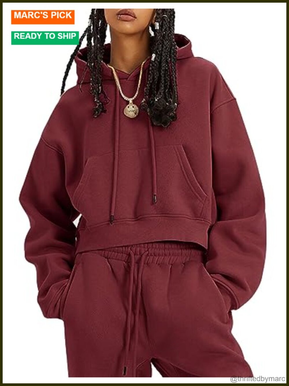 Women's 2-Piece Fleece Sweatsuit Hoodie Crop Top Pants Set